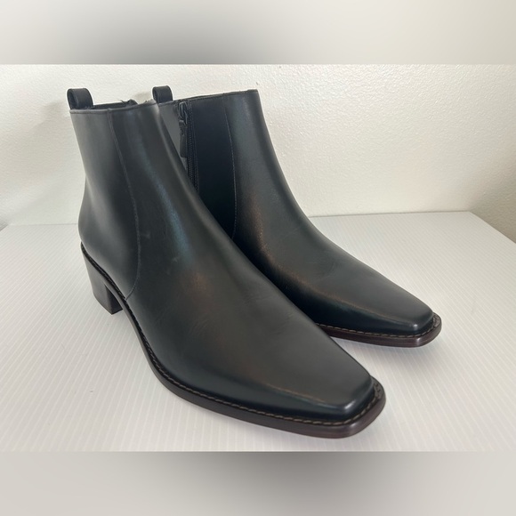 $480 Tory Burch Zip Booties BLACK LEATHER NARROW SQUARE TOE SIZE 10M NWOT - Picture 2 of 14